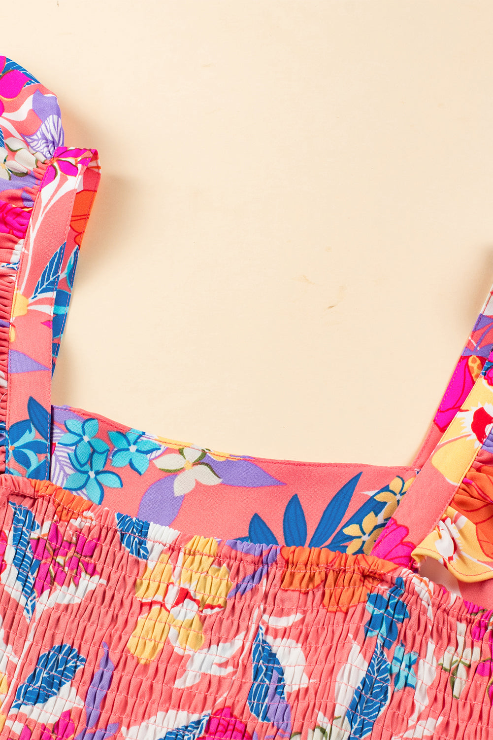 Roze mouwloze maxi-jurk met bloemenprint en ruches - PrizQ
