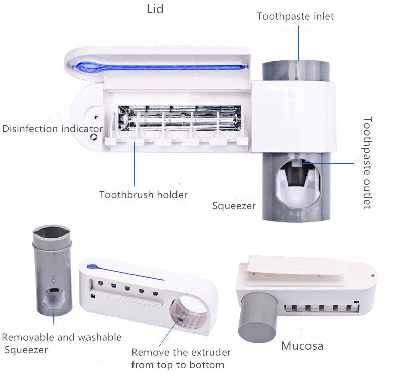 2-in-1 UV Tandenborstelhouder met Desinfectie en Automatische Tandpastahouder – Complete Set voor Tandenborstel Reiniging en Hygiëne - PrizQ