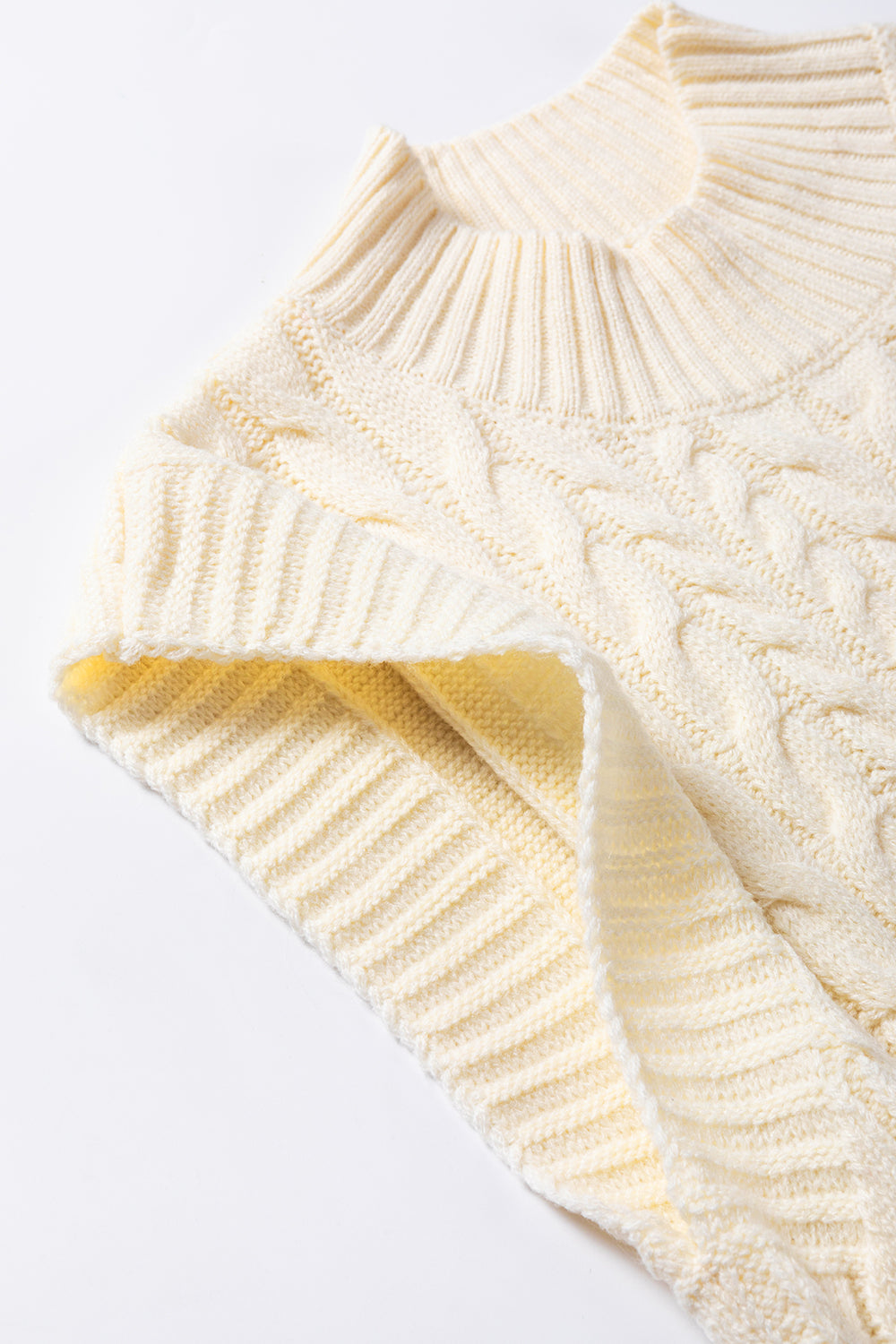 Oatmeal Cable Knit High Neck Sweater Vest - PrizQ