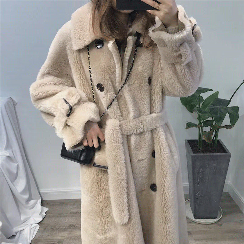 Luxe damesjas van schapenwol met grove nerf – Stijlvolle en warme leren jas voor herfst en winter - PrizQ