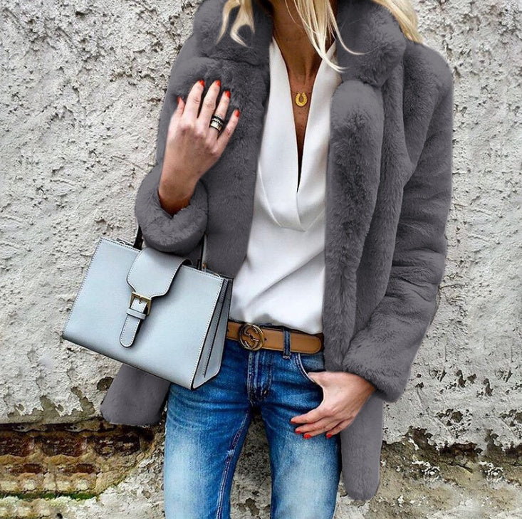 Nieuwe Herfst- en Winterjas voor Dames – Effen Kleur, Lange Mouwen en Revers Kraag - PrizQ