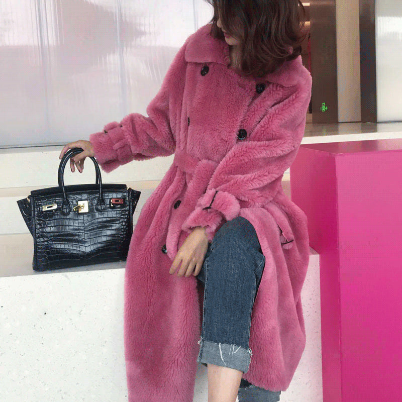 Luxe damesjas van schapenwol met grove nerf – Stijlvolle en warme leren jas voor herfst en winter - PrizQ