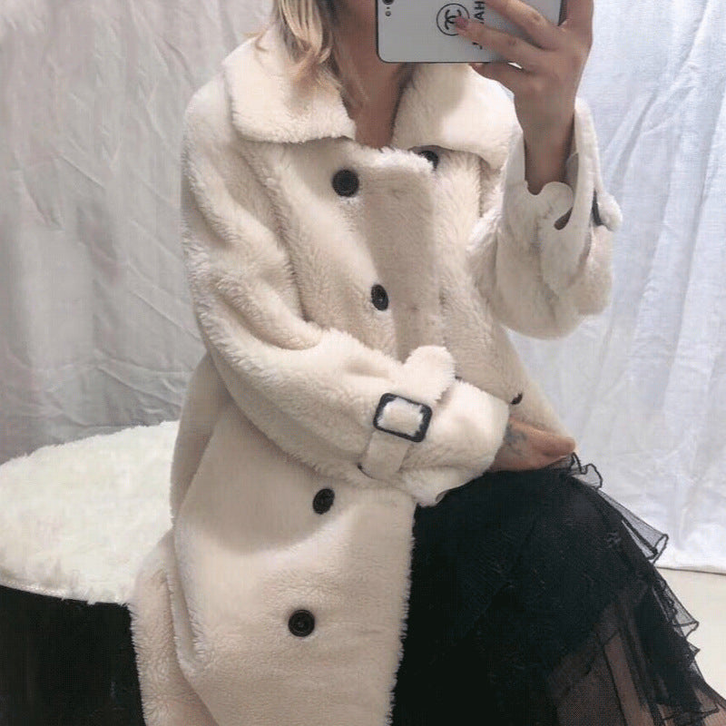 Luxe damesjas van schapenwol met grove nerf – Stijlvolle en warme leren jas voor herfst en winter - PrizQ
