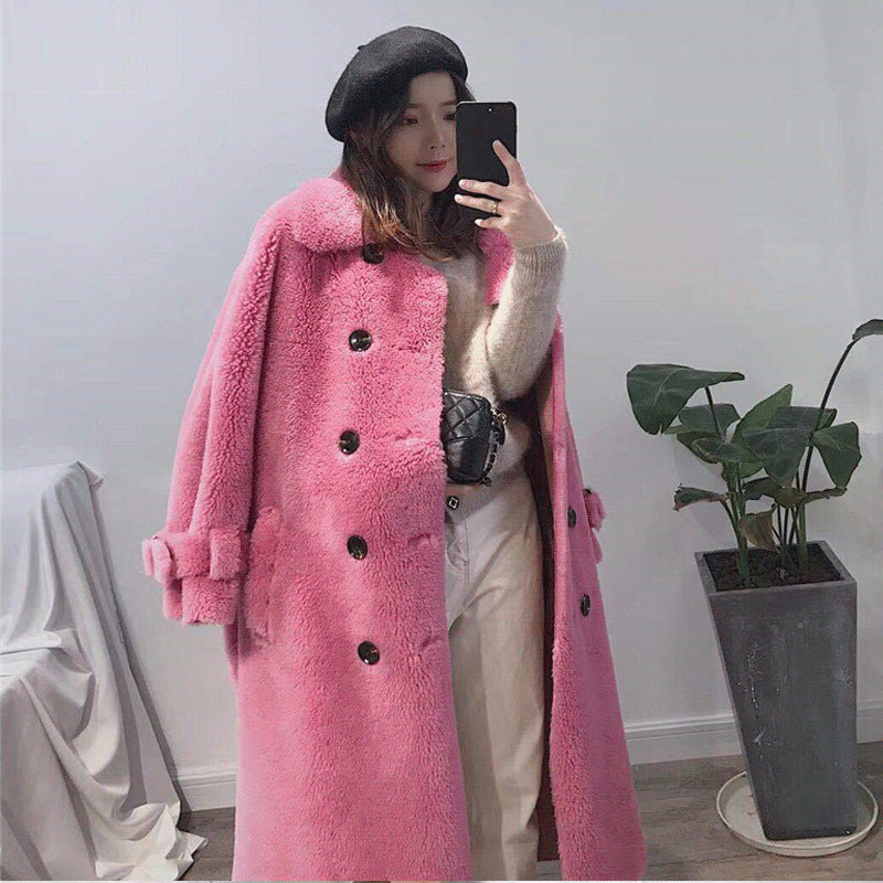 Luxe damesjas van schapenwol met grove nerf – Stijlvolle en warme leren jas voor herfst en winter - PrizQ
