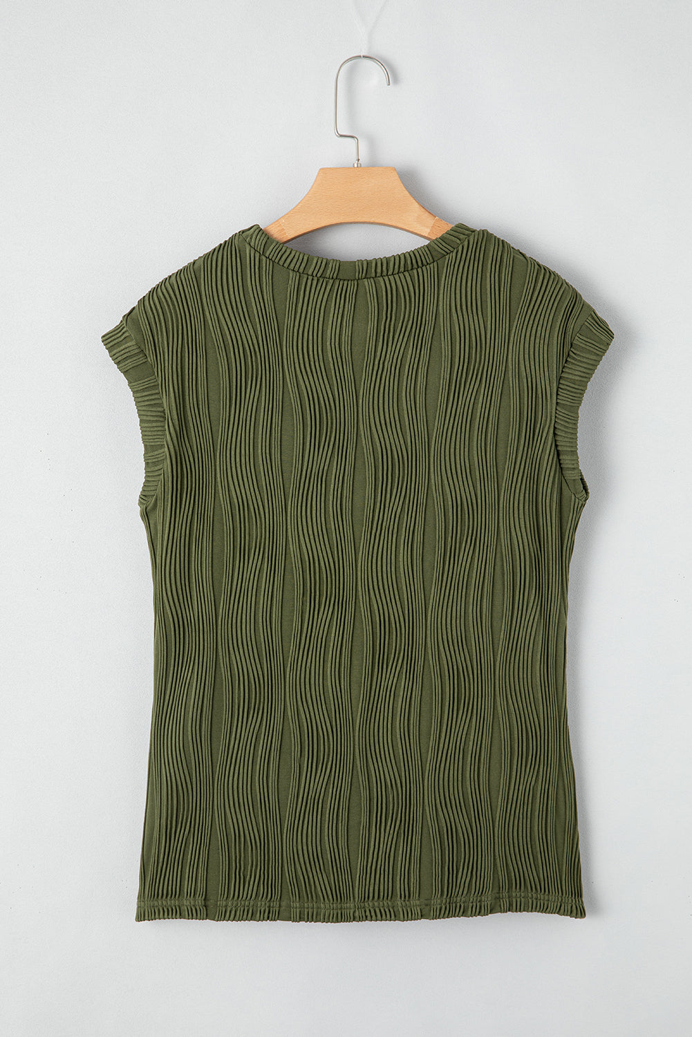Black Wavy Texture Cap Sleeve Top - PrizQ