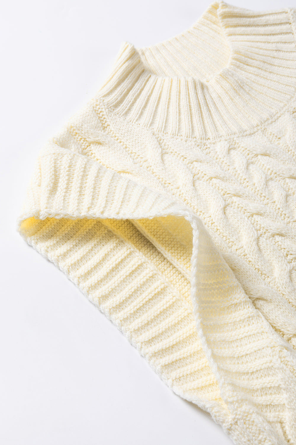 Oatmeal Cable Knit High Neck Sweater Vest - PrizQ