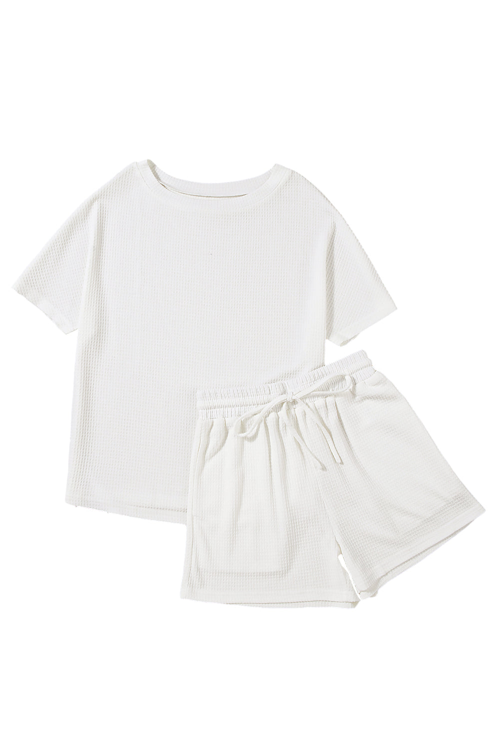 Witte casual textuur T-shirt en shorts set met trekkoord - PrizQ