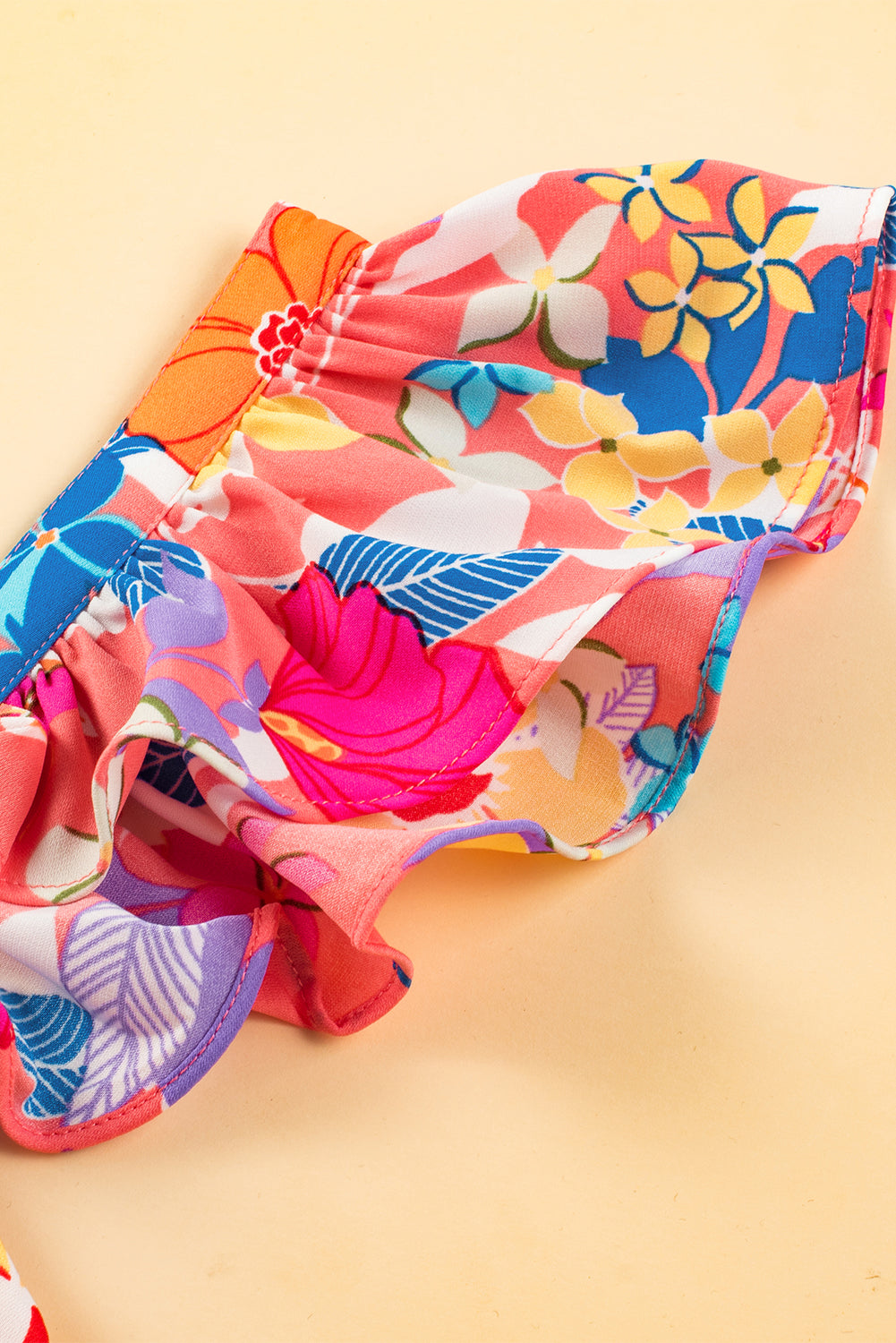 Roze mouwloze maxi-jurk met bloemenprint en ruches - PrizQ