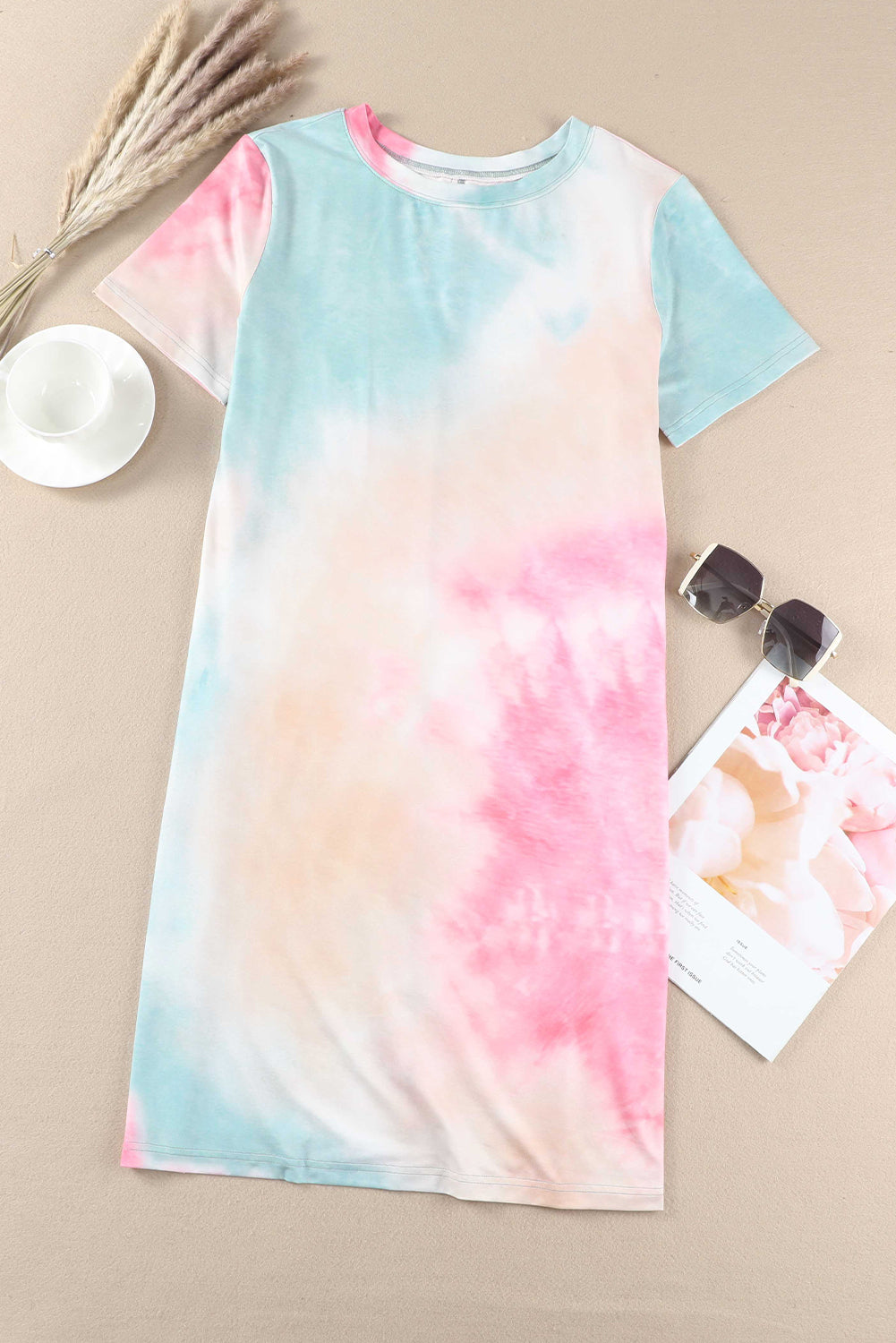 Multicolor Tie Dye Oversized Slit Tee Dress - PrizQ