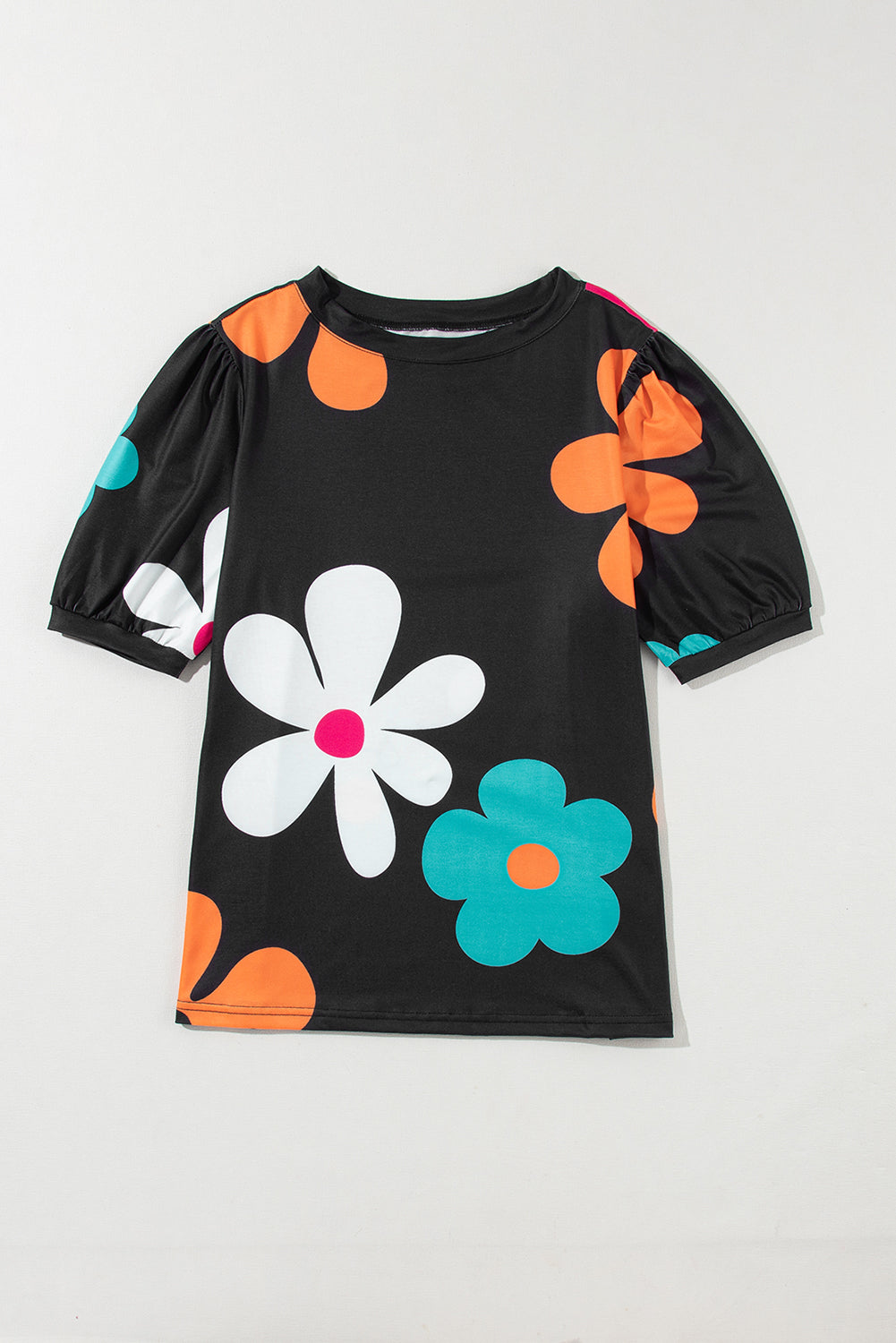 Zwarte Tee met bloemenprint - PrizQ