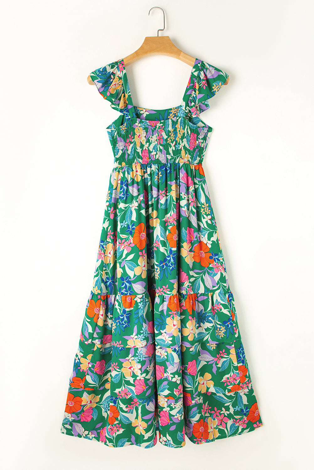 Roze mouwloze maxi-jurk met bloemenprint en ruches - PrizQ