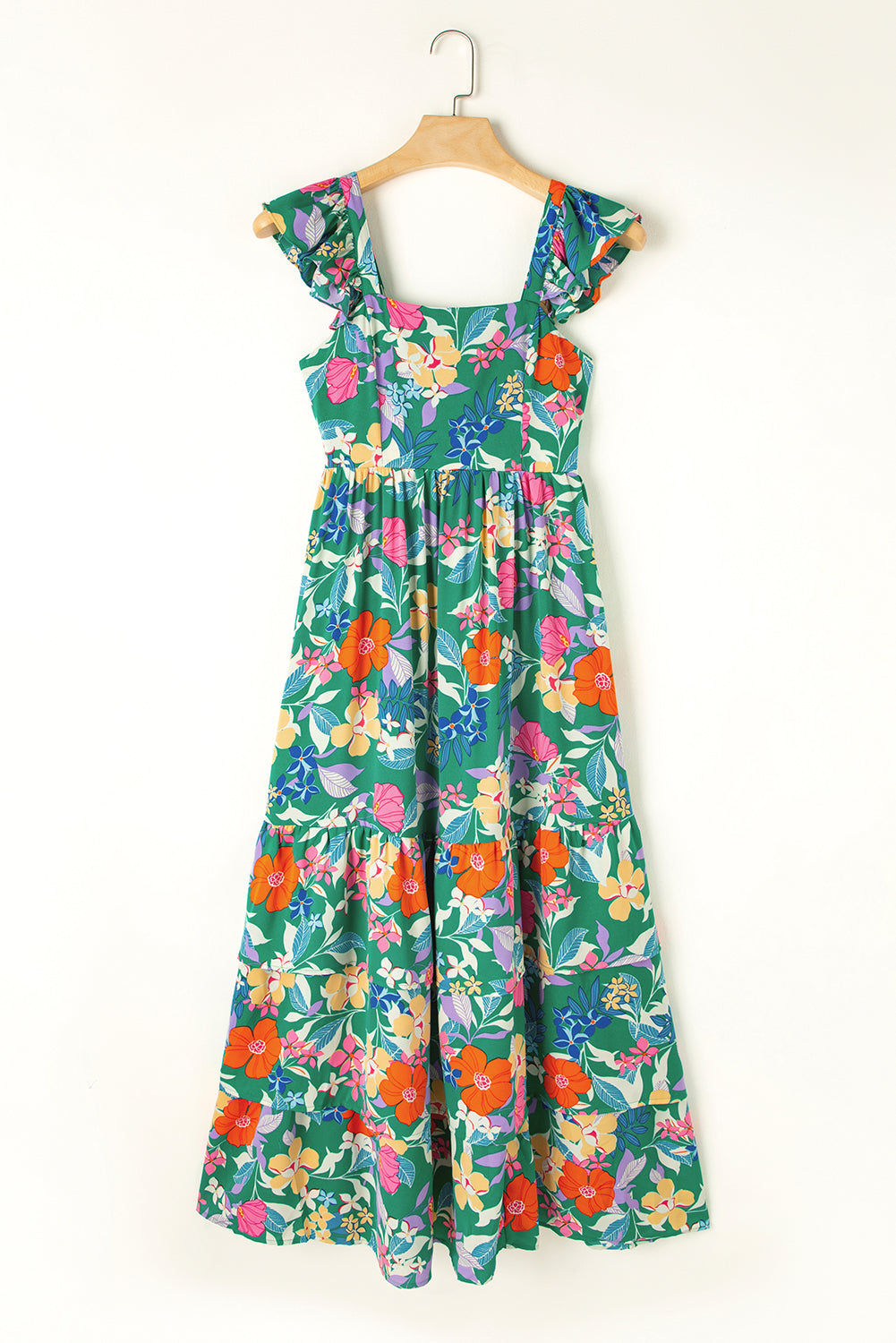 Roze mouwloze maxi-jurk met bloemenprint en ruches - PrizQ