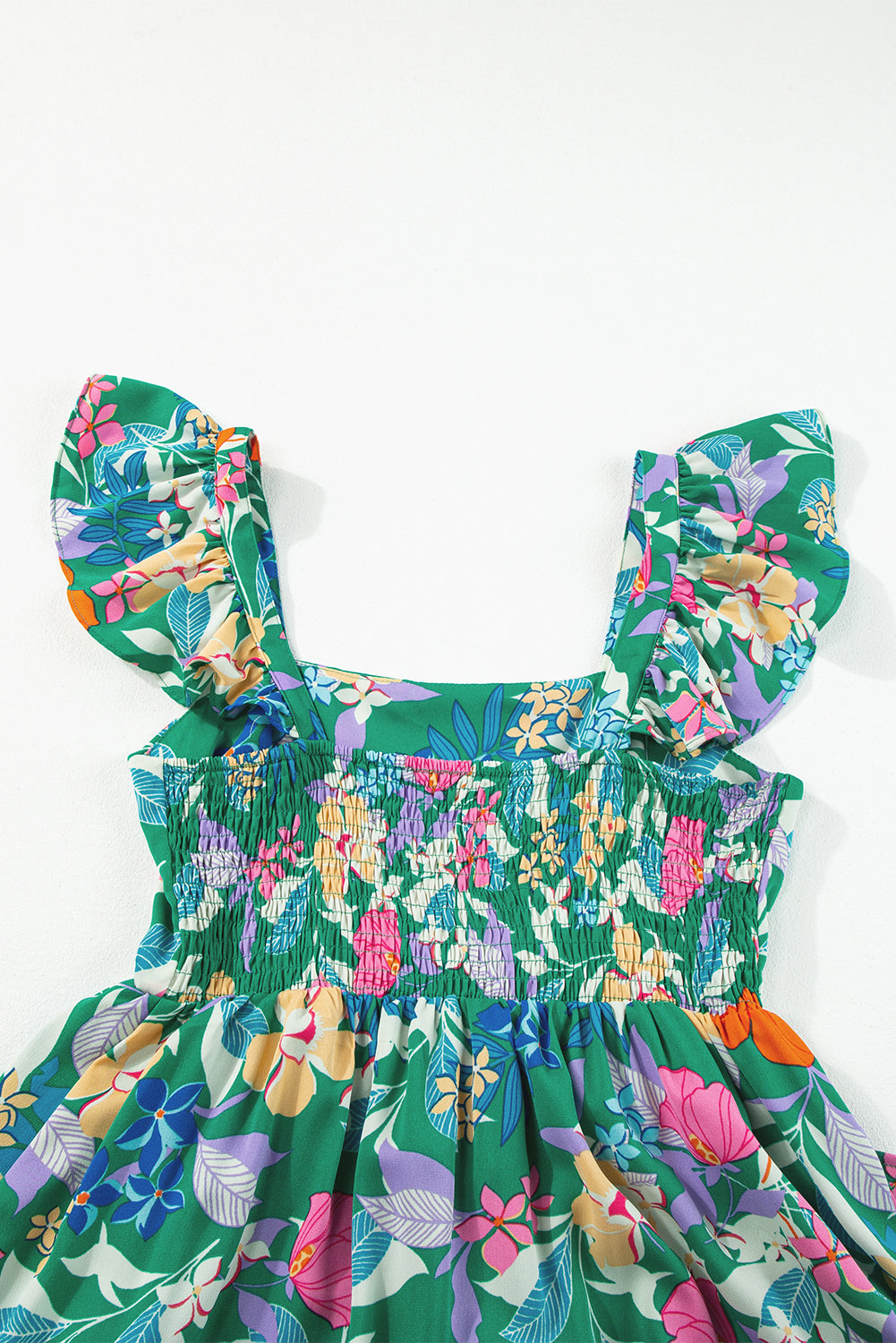 Roze mouwloze maxi-jurk met bloemenprint en ruches - PrizQ