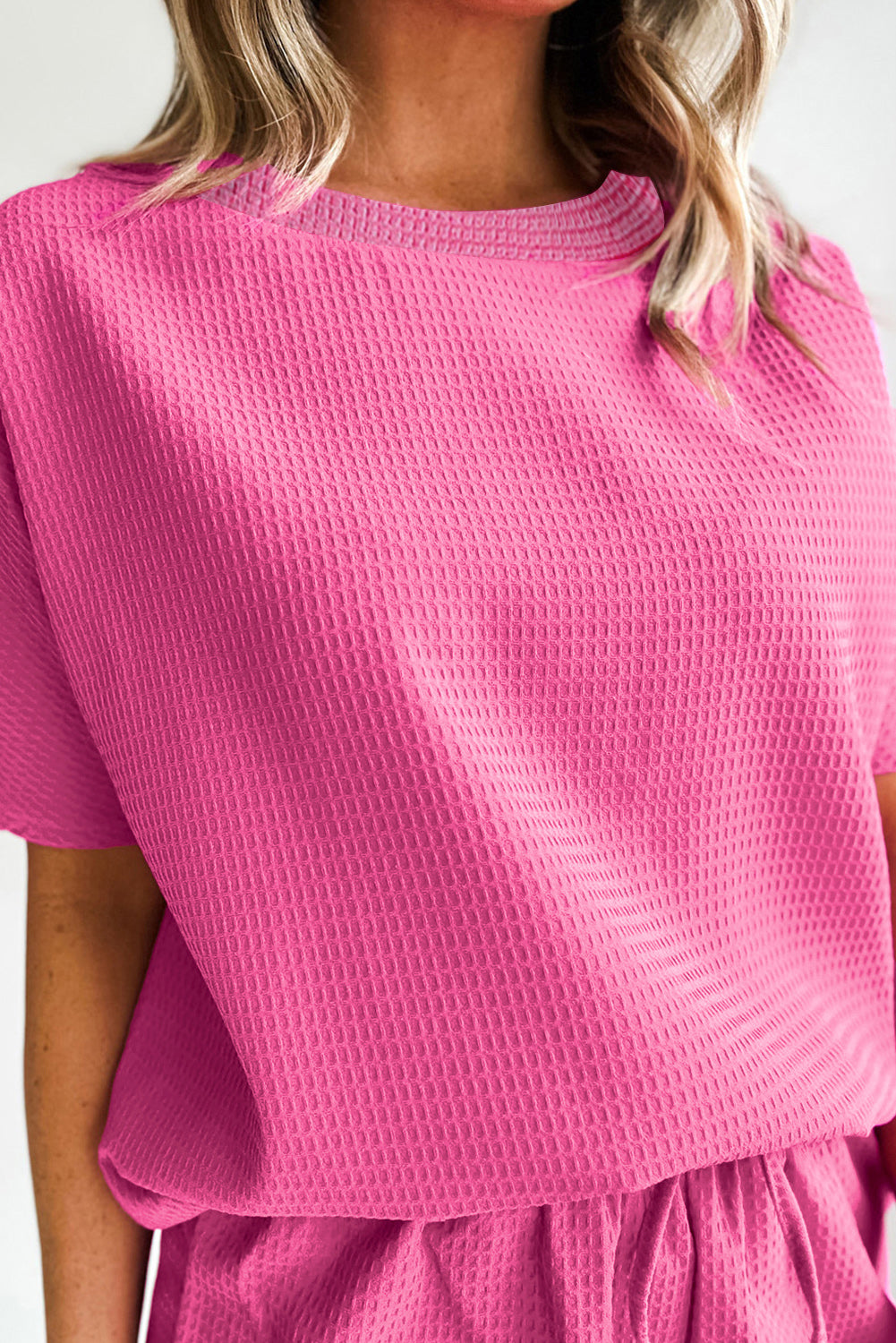 Witte casual textuur T-shirt en shorts set met trekkoord - PrizQ