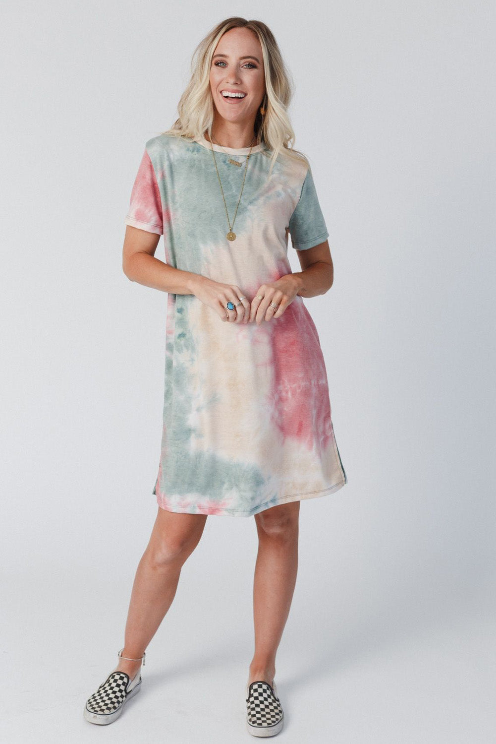 Multicolor Tie Dye Oversized Slit Tee Dress - PrizQ