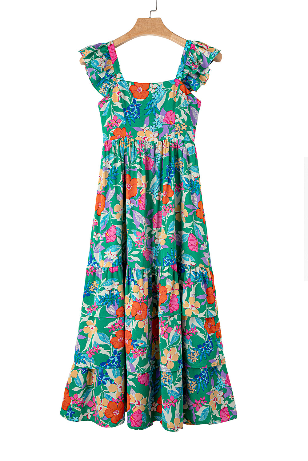 Roze mouwloze maxi-jurk met bloemenprint en ruches - PrizQ