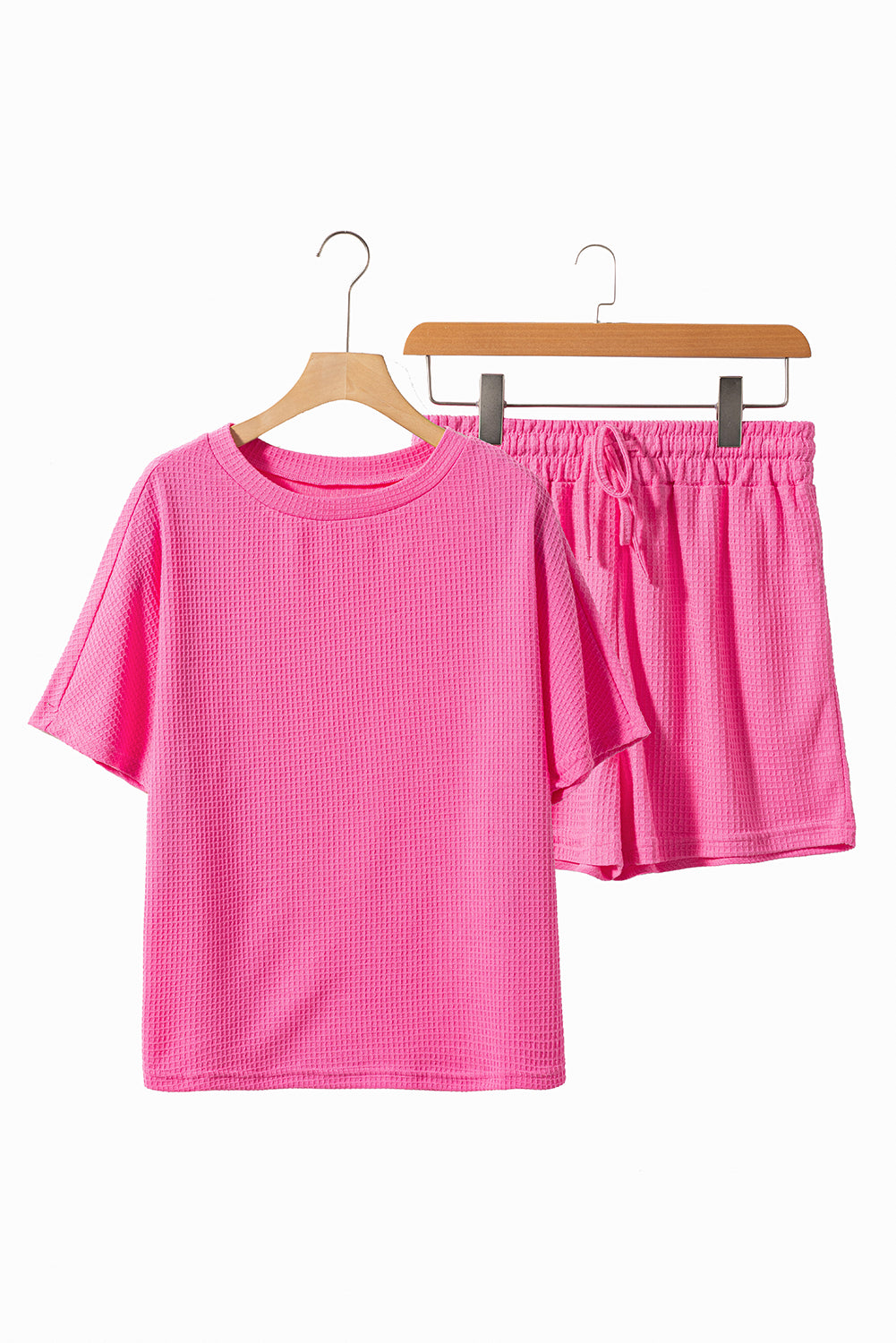 Witte casual textuur T-shirt en shorts set met trekkoord - PrizQ