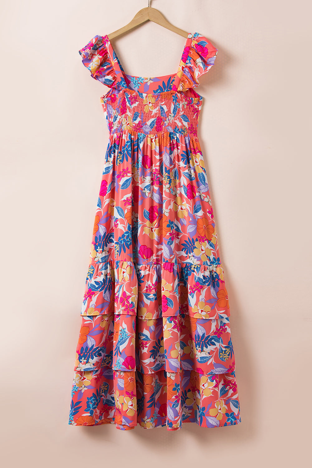 Roze mouwloze maxi-jurk met bloemenprint en ruches - PrizQ