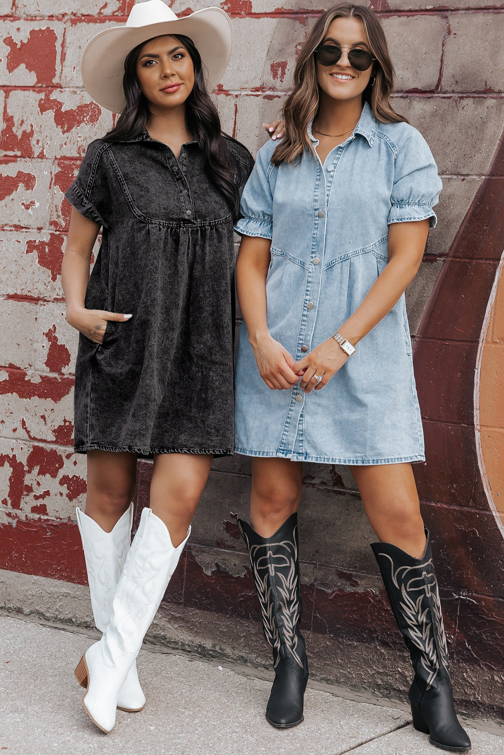 Beau Blue Mineral Wash Ruffled Short Sleeve Buttoned Denim Dress - PrizQ