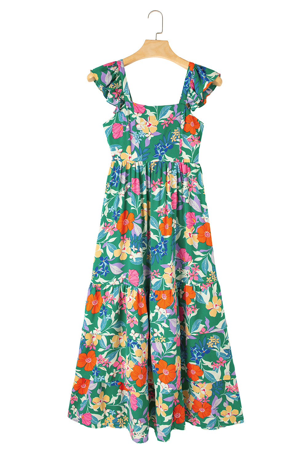 Roze mouwloze maxi-jurk met bloemenprint en ruches - PrizQ