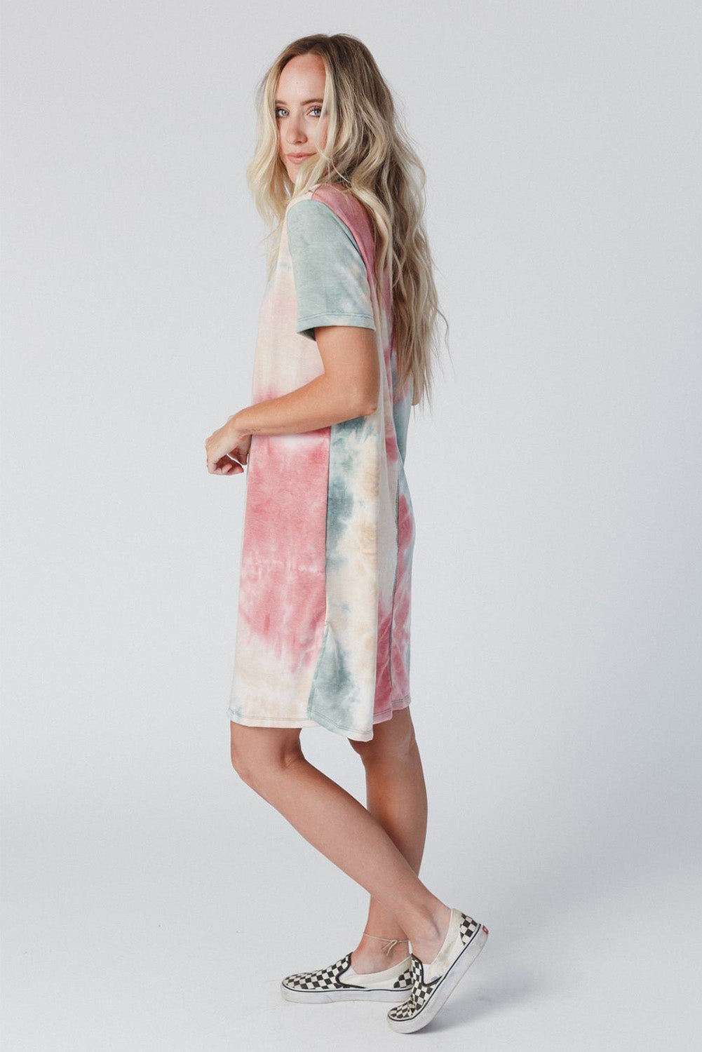 Multicolor Tie Dye Oversized Slit Tee Dress - PrizQ