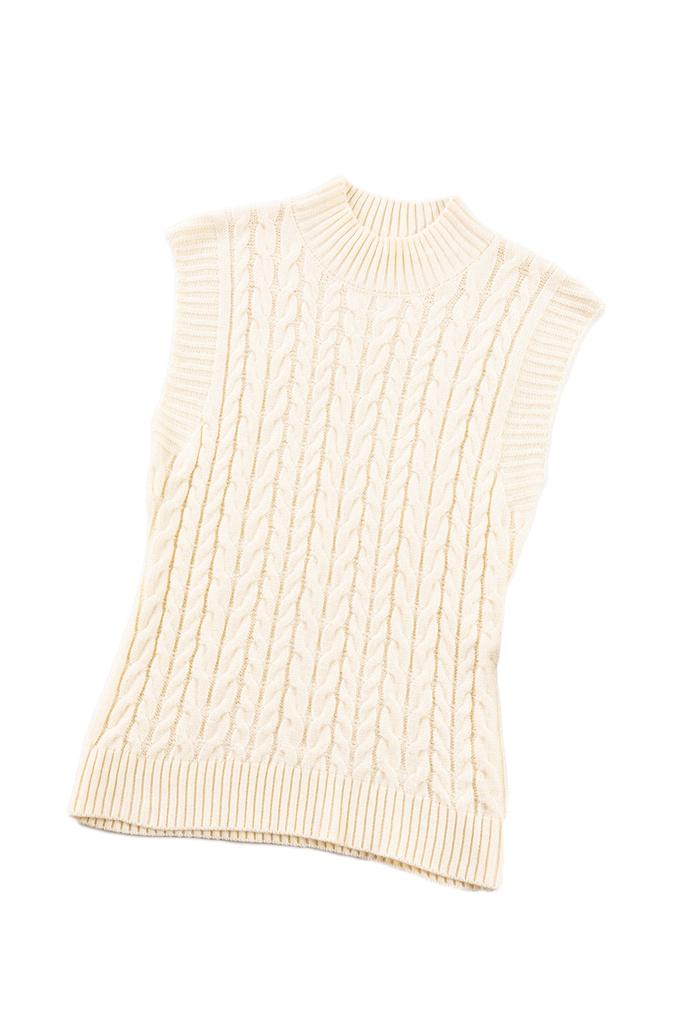 Oatmeal Cable Knit High Neck Sweater Vest - PrizQ