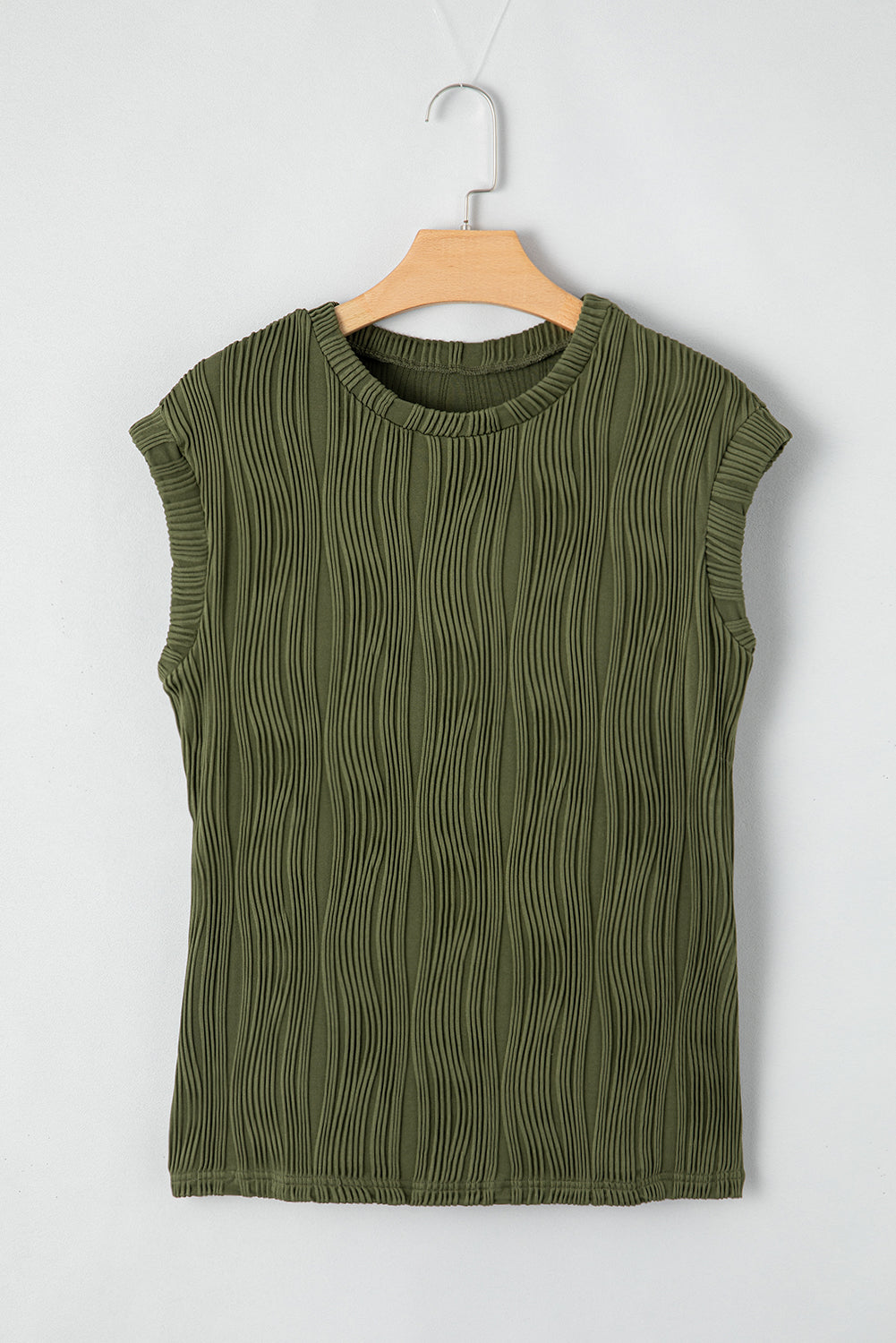 Black Wavy Texture Cap Sleeve Top - PrizQ