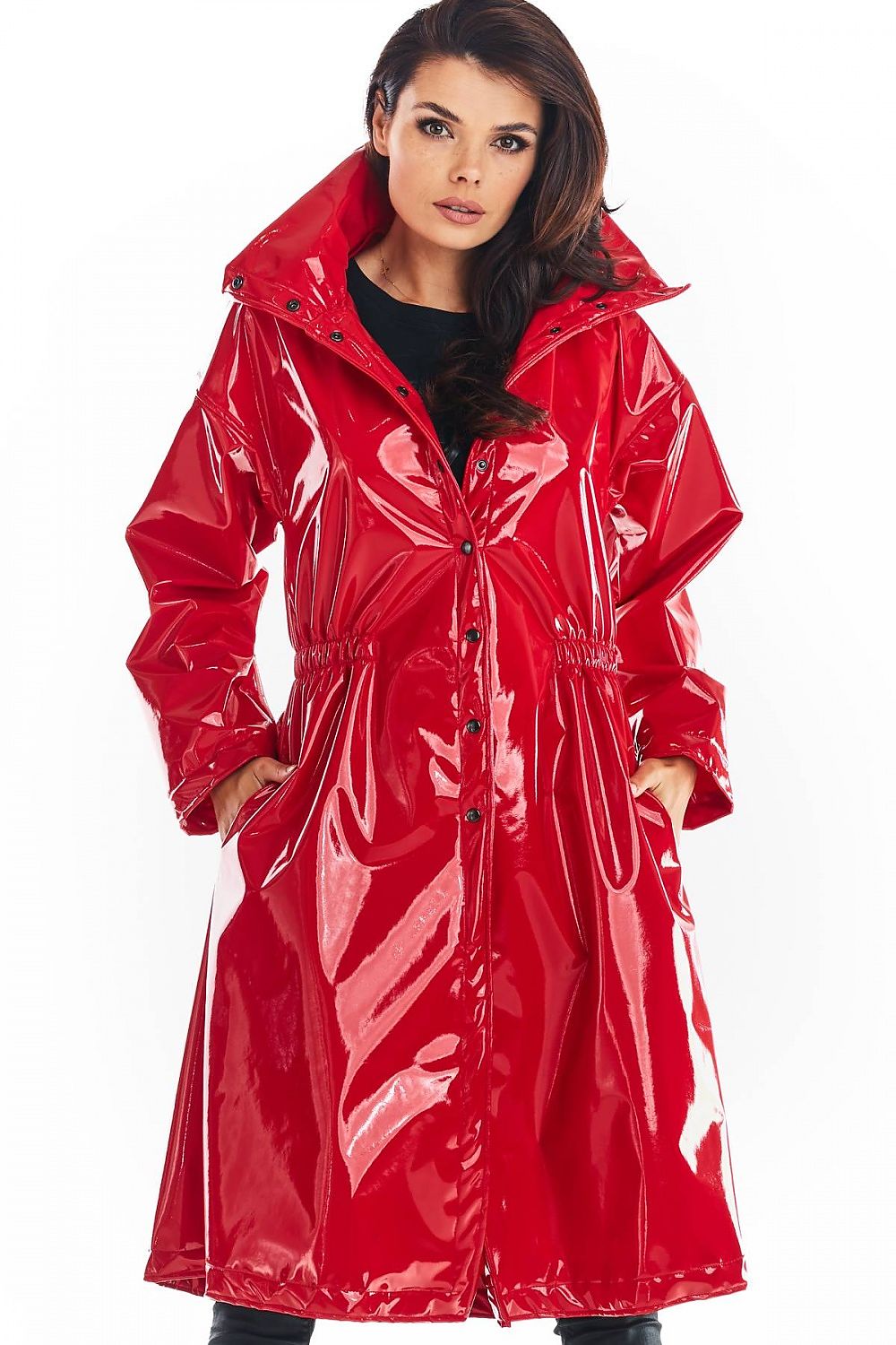 Vinyl Allure Luxe Lange Jas voor Vrouwen – Stijlvolle Vinyl Coat voor Elk Seizoen - PrizQ