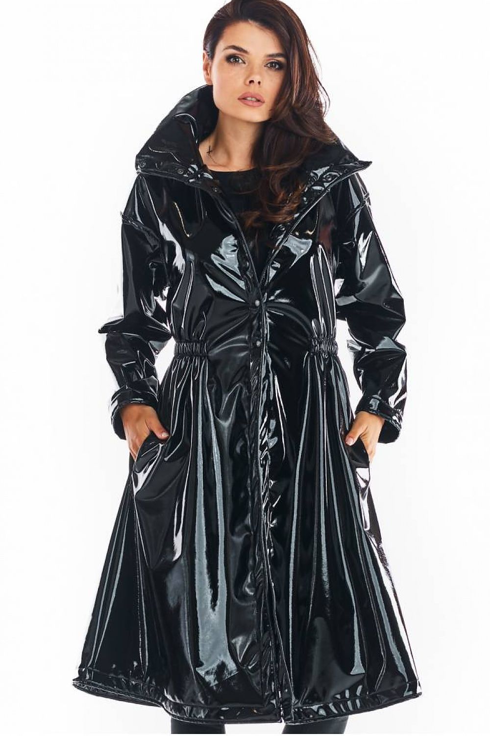 Vinyl Allure Luxe Lange Jas voor Vrouwen – Stijlvolle Vinyl Coat voor Elk Seizoen - PrizQ