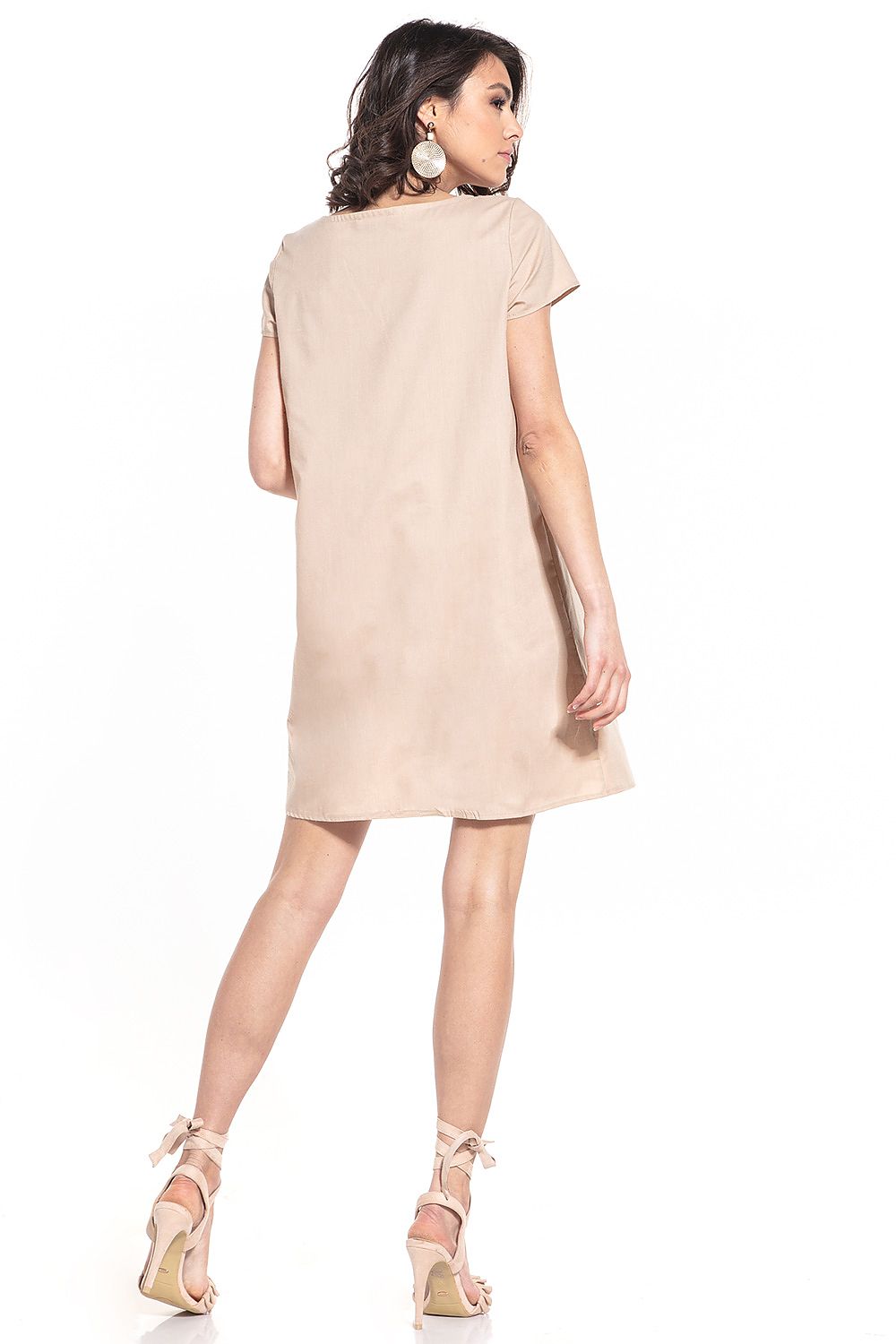 Luna Belle boothals mini-jurk met korte mouwen en geplooide buste – stijlvolle dagjurk