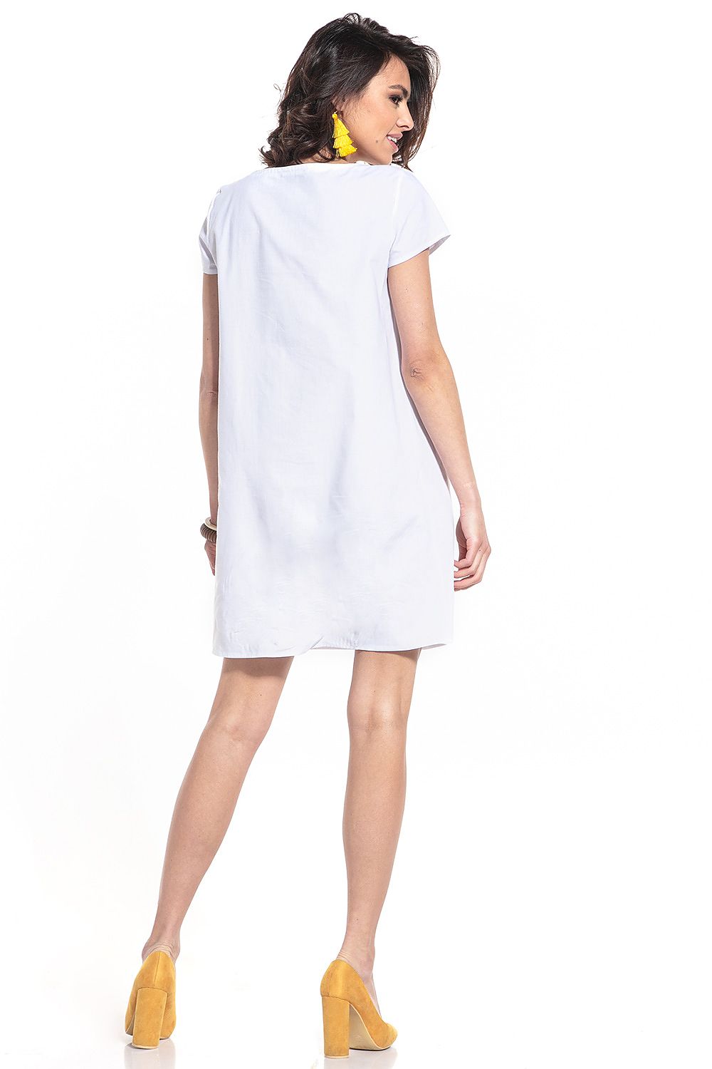 Luna Belle boothals mini-jurk met korte mouwen en geplooide buste – stijlvolle dagjurk