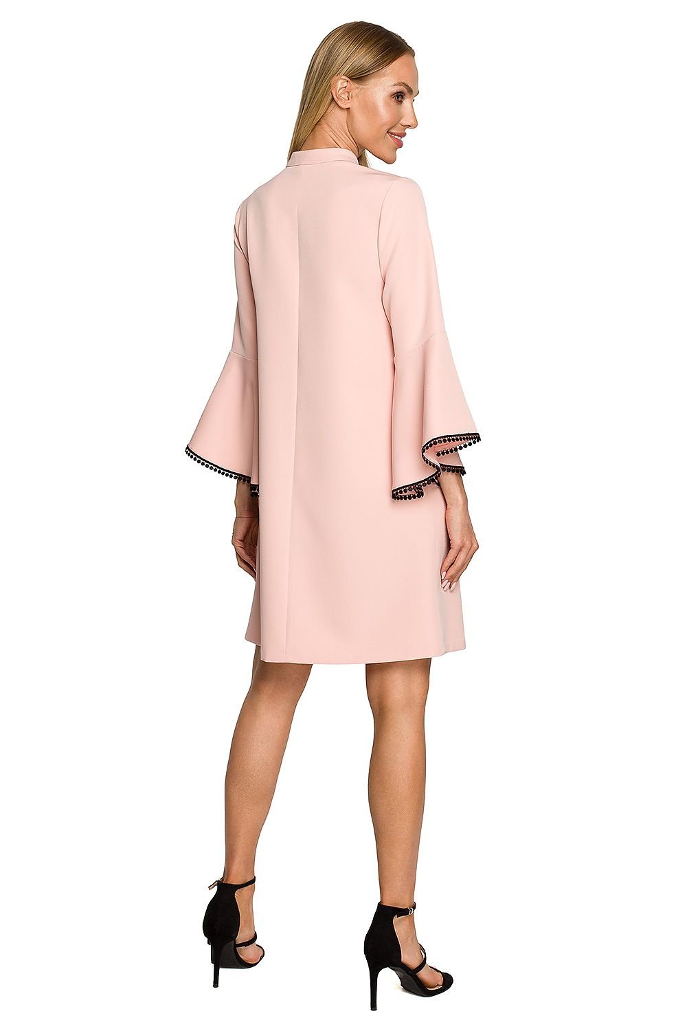 AuraLisse Trapeze Dress with Balloon Sleeves & Delicate Ribbon | 169972 Moe
