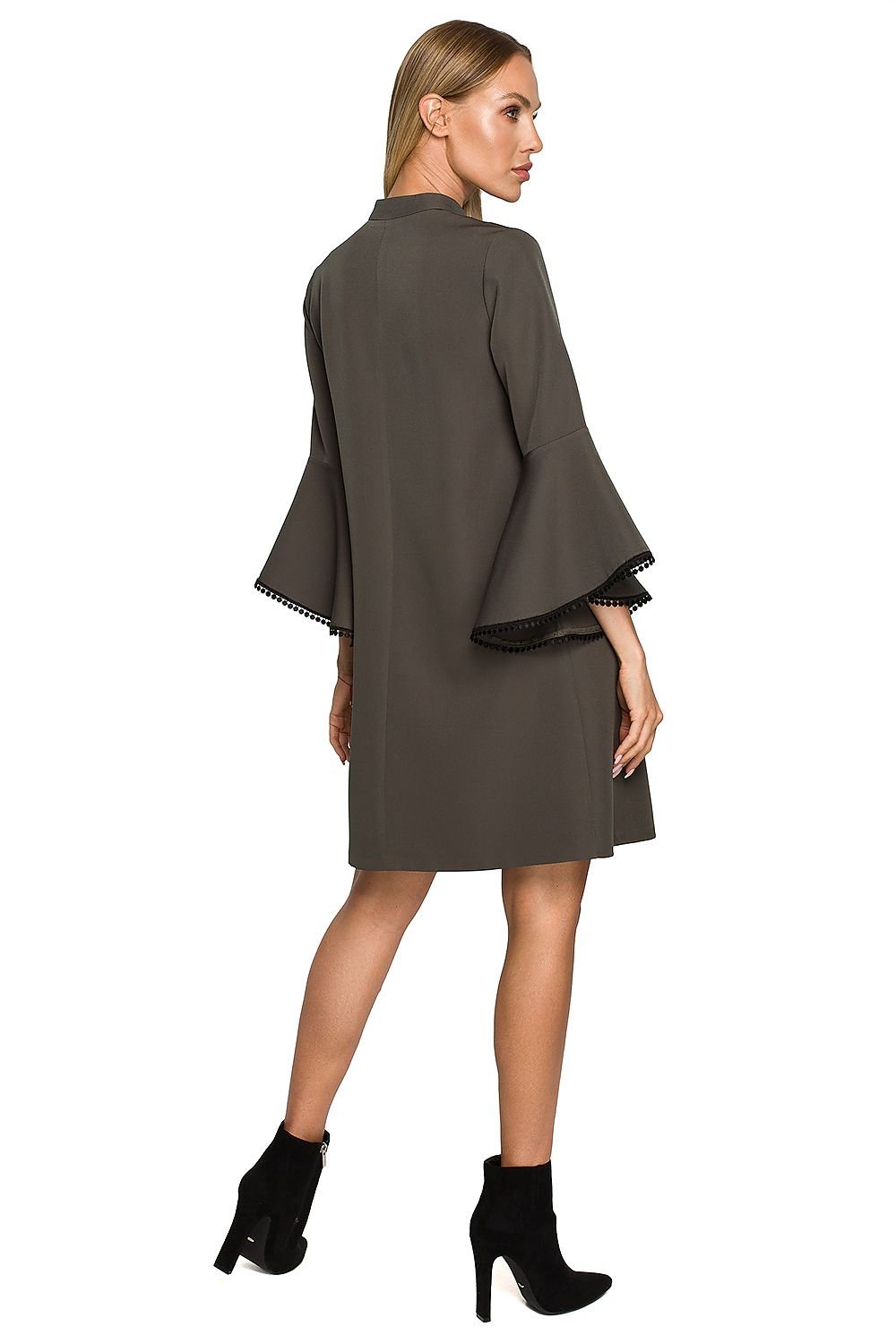 AuraLisse Trapeze Dress with Balloon Sleeves & Delicate Ribbon | 169972 Moe