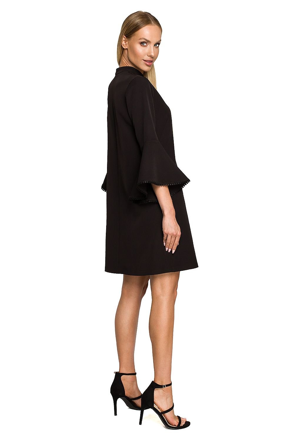 AuraLisse Trapeze Dress with Balloon Sleeves & Delicate Ribbon | 169972 Moe