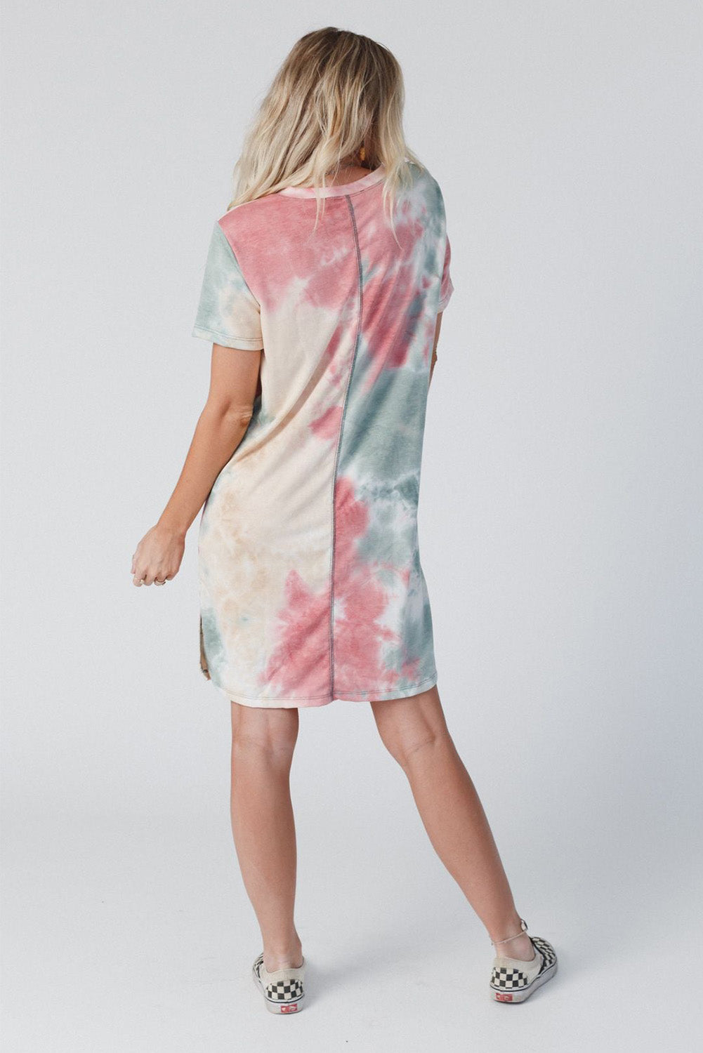 Multicolor Tie Dye Oversized Slit Tee Dress - PrizQ