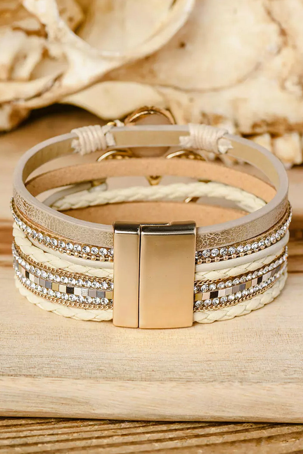 Bohemien armband met hart en strass stenen en magnetische sluiting - PrizQ