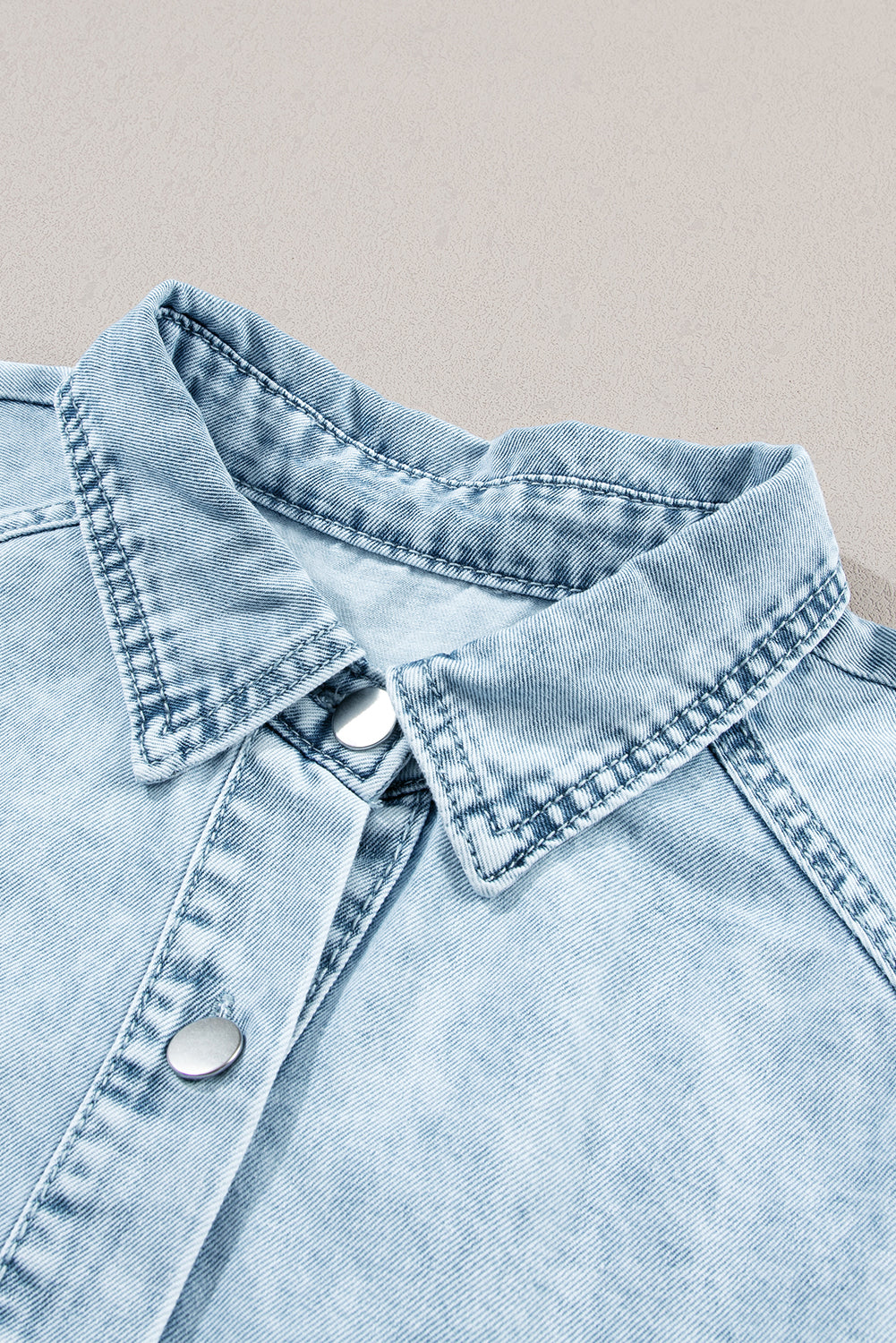 Beau Blue Mineral Wash Ruffled Short Sleeve Buttoned Denim Dress - PrizQ