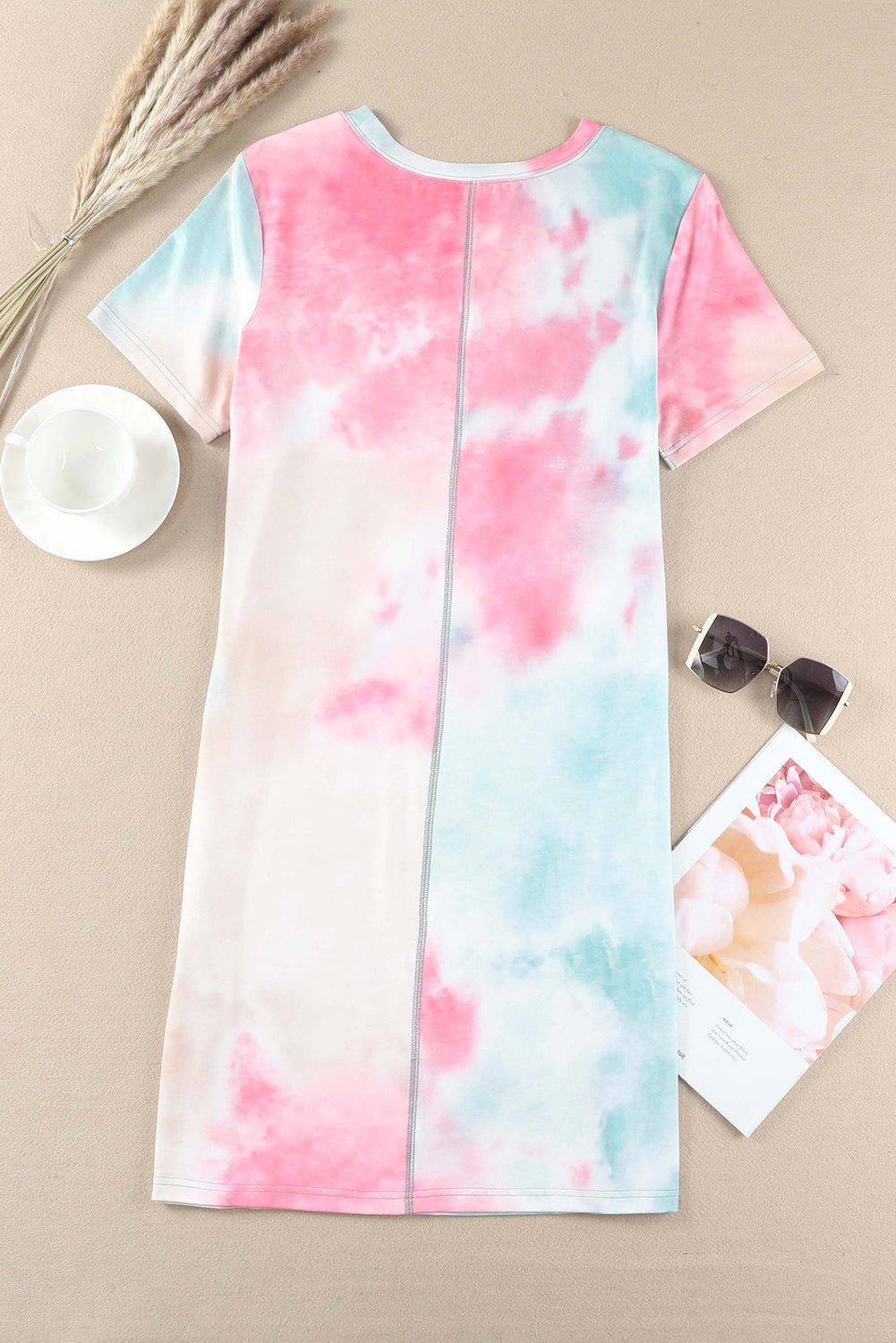 Multicolor Tie Dye Oversized Slit Tee Dress - PrizQ
