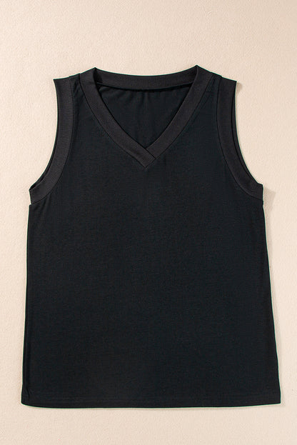 Zwarte gebreide V-hals Tanktop - PrizQ