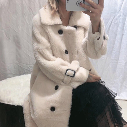 Luxe damesjas van schapenwol met grove nerf – Stijlvolle en warme leren jas voor herfst en winter - PrizQ