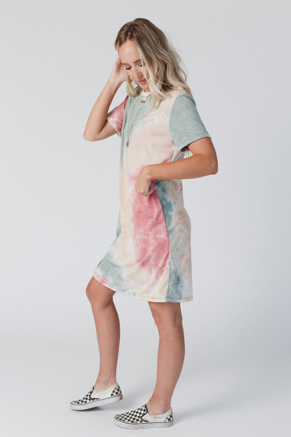 Multicolor Tie Dye Oversized Slit Tee Dress - PrizQ