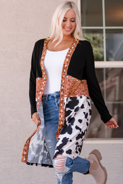 westers koeienprint patchwork vest - PrizQ