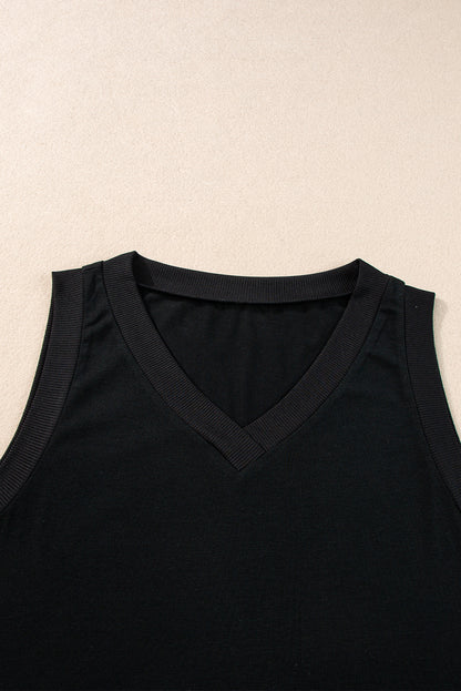 Zwarte gebreide V-hals Tanktop - PrizQ