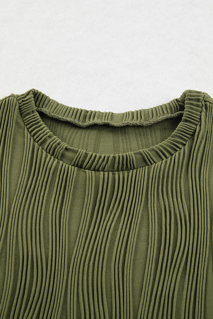 Black Wavy Texture Cap Sleeve Top - PrizQ