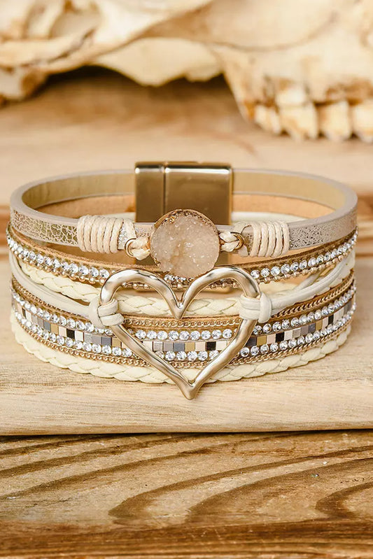 Bohemien armband met hart en strass stenen en magnetische sluiting - PrizQ