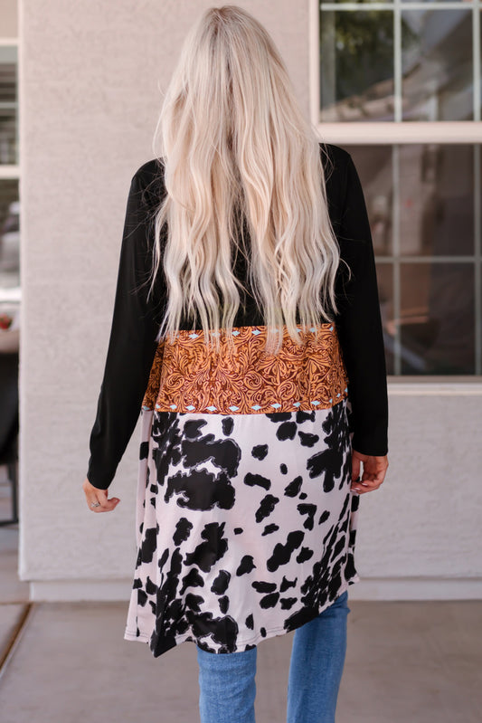 westers koeienprint patchwork vest - PrizQ