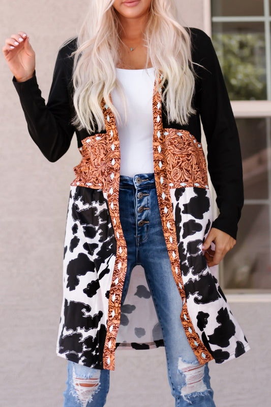 westers koeienprint patchwork vest - PrizQ