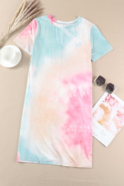 Multicolor Tie Dye Oversized Slit Tee Dress - PrizQ