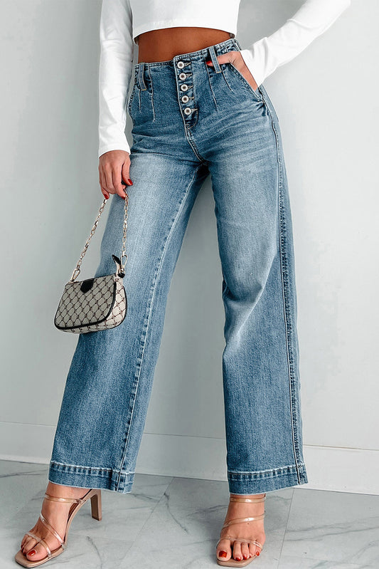 Schemerblauwe jeans met meerdere knopen - PrizQ