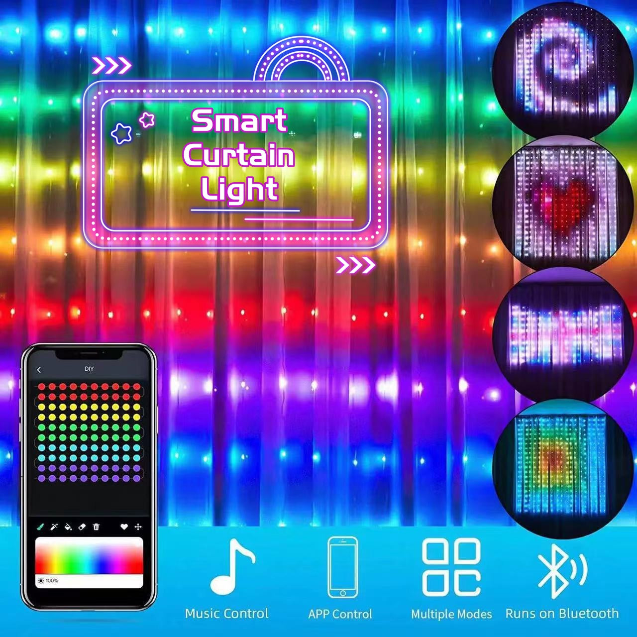 Smart LED RGB Gordijn met afstandsbediening - PrizQ